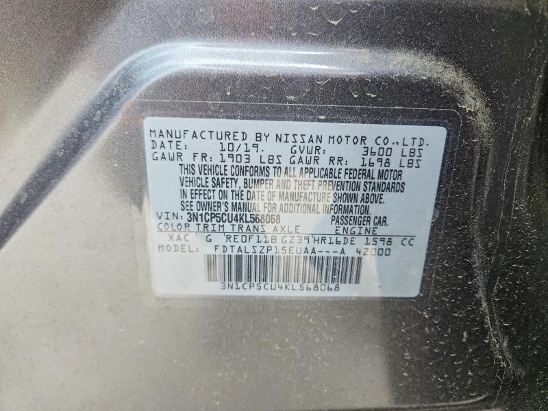 50416896 :رقم المزاد ، 3N1CP5CU4KL568068 vin ، 2019 Nissan Kicks مزاد بيع
