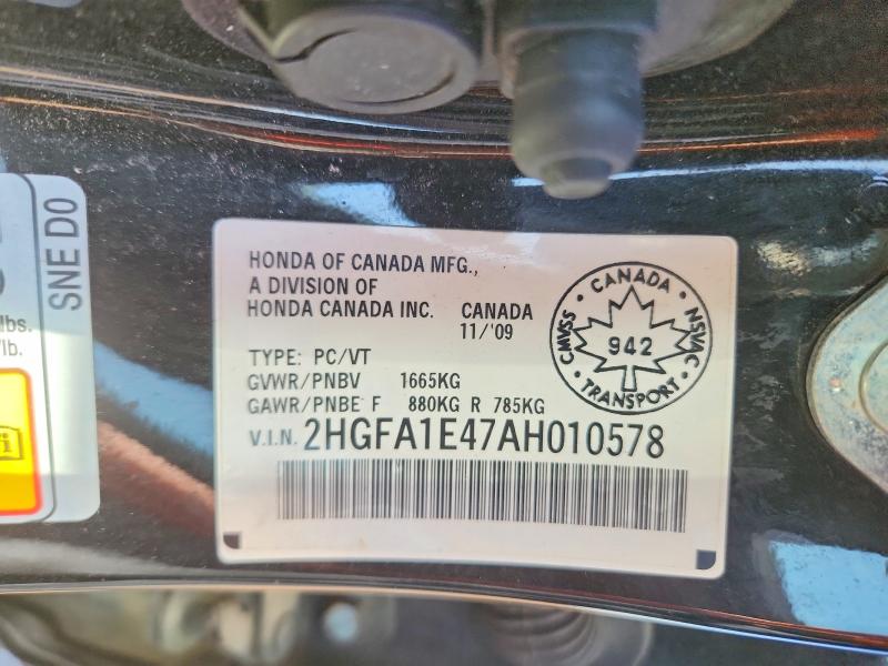 49764866 :رقم المزاد ، 2HGFA1E47AH010578 vin ، 2010 Honda Civic مزاد بيع