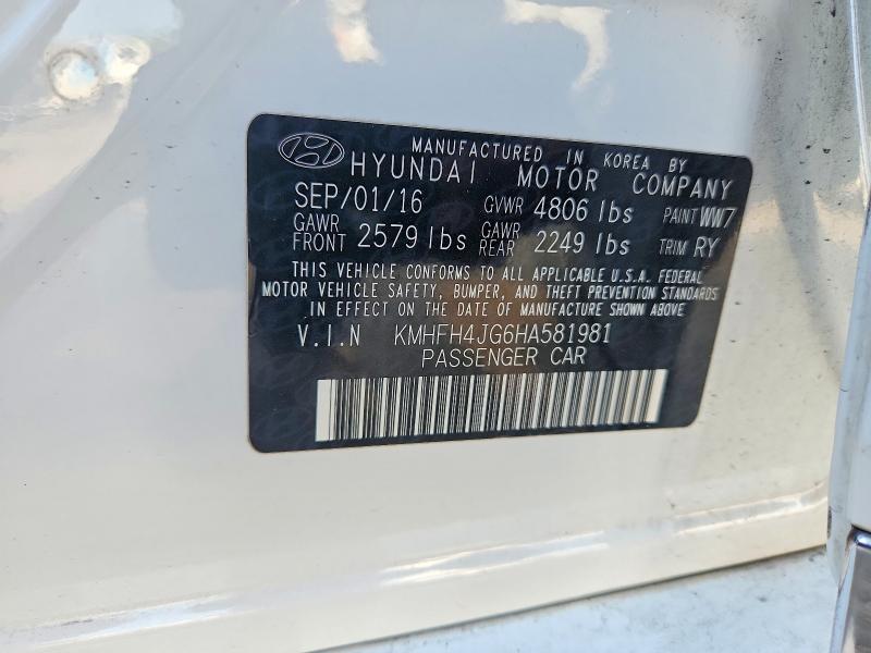 2017 Hyundai Azera მანქანა იყიდება აუქციონზე, vin: KMHFH4JG6HA581981, აუქციონის ნომერი: 51437916