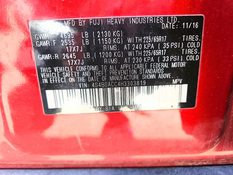 Aukcja sprzedaży 2017 Subaru Outback, vin: 4S4BSACC4H3303819, numer aukcji: 51118876