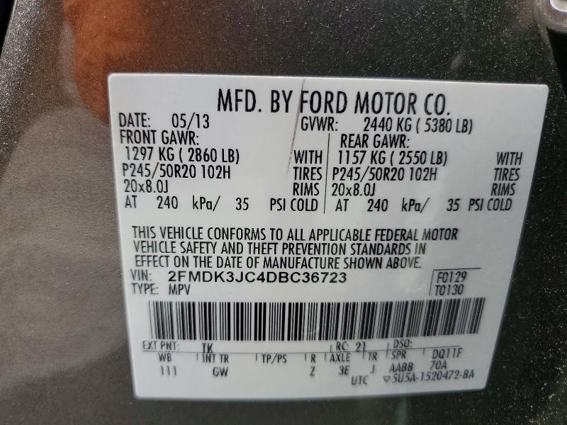 2013 Ford Edge მანქანა იყიდება აუქციონზე, vin: 2FMDK3JC4DBC36723, აუქციონის ნომერი: 49242496