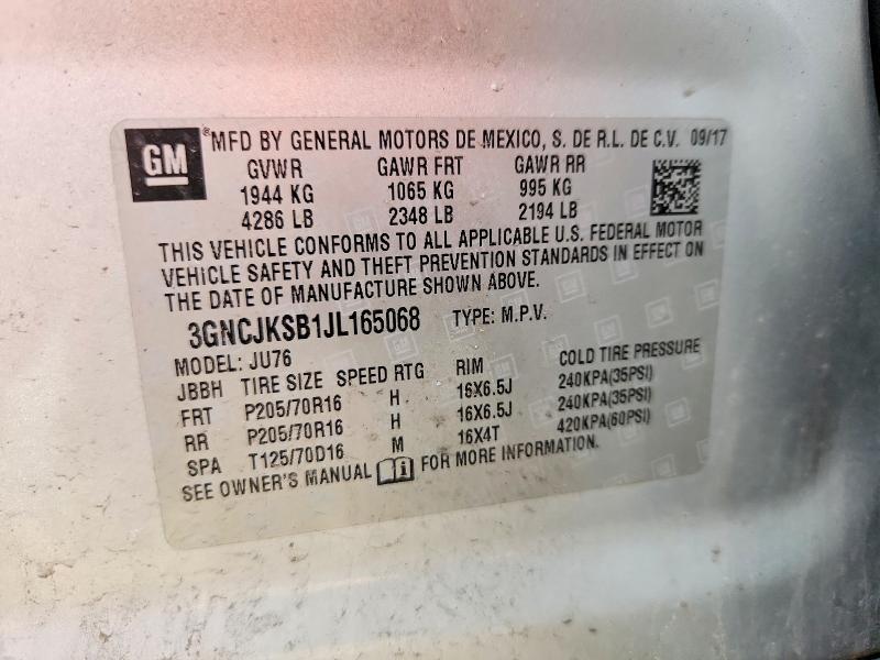 Aukcja sprzedaży 2018 Chevrolet Trax, vin: 3GNCJKSB1JL165068, numer aukcji: 51179936