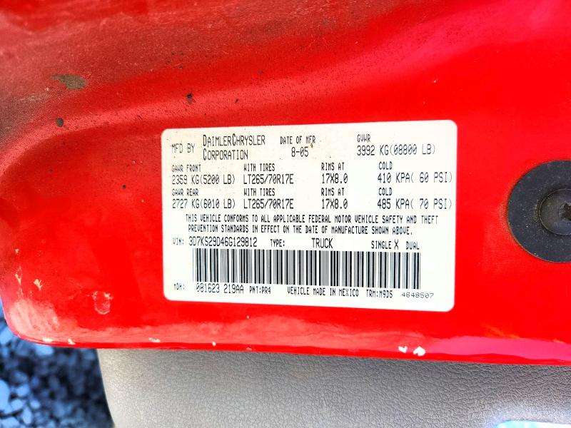 2006 Dodge Ram 2500 მანქანა იყიდება აუქციონზე, vin: 3D7KS29D46G129812, აუქციონის ნომერი: 51902276