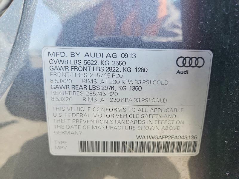 2014 Audi Q5 მანქანა იყიდება აუქციონზე, vin: WA1WGAFP2EA043136, აუქციონის ნომერი: 50434696