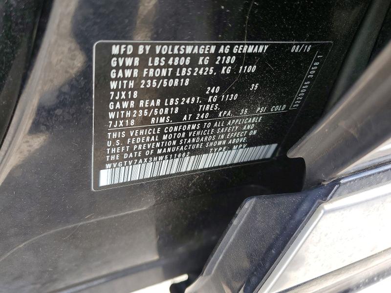 Продажа на аукционе авто 2017 Volkswagen Tiguan, vin: WVGTV7AX3HW511662, номер лота: 49963476