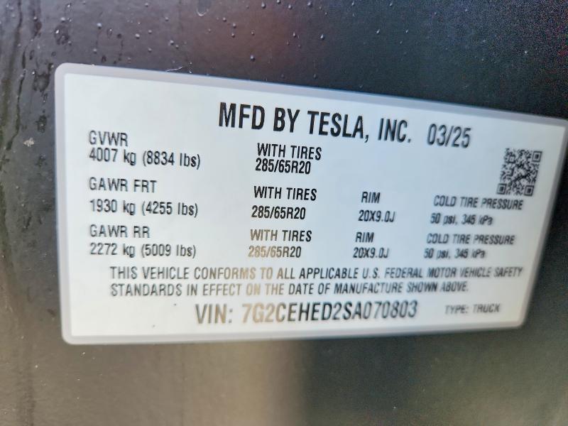 Продажа на аукционе авто 2025 Tesla Cybertruck, vin: 7G2CEHED2SA070803, номер лота: 50626876
