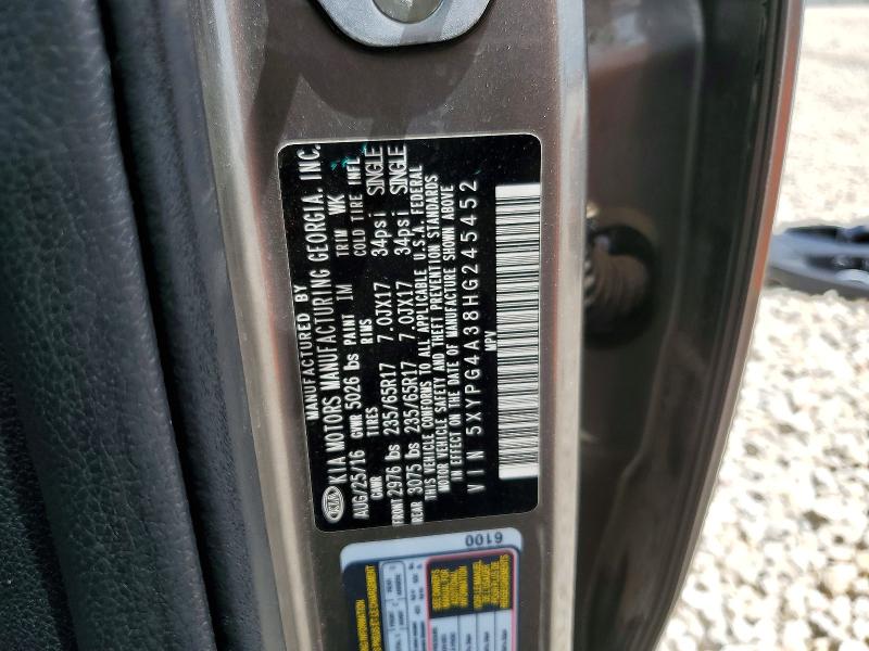 48651866 :رقم المزاد ، 5XYPG4A38HG245452 vin ، 2017 Kia Sorento مزاد بيع