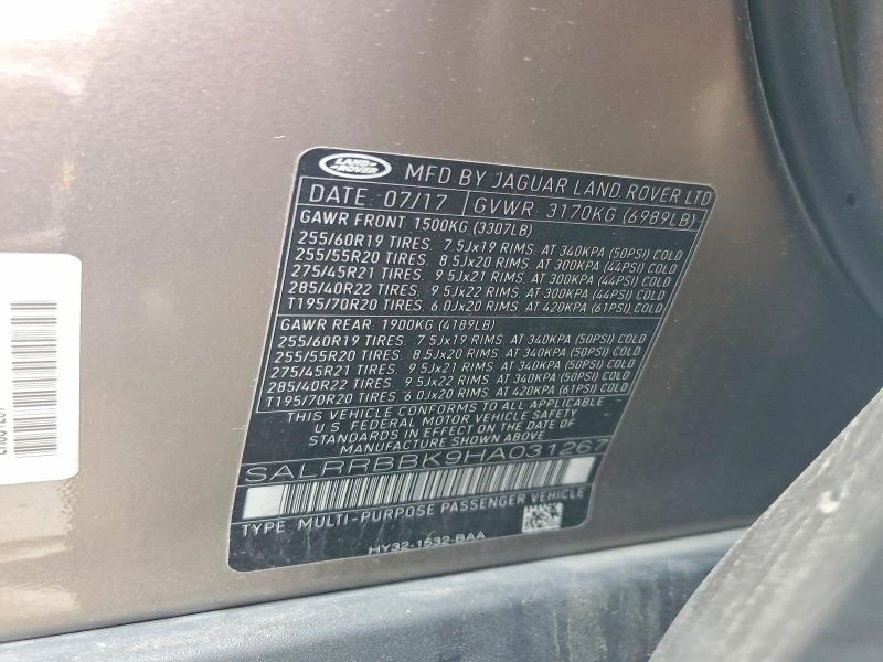 48818056 :رقم المزاد ، SALRRBBK9HA031267 vin ، 2017 Land Rover Discovery مزاد بيع