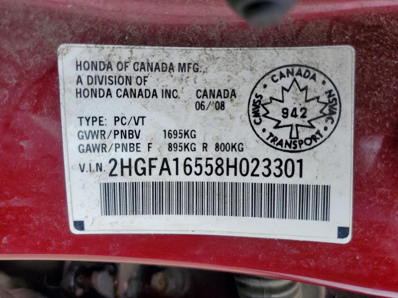 49602206 :رقم المزاد ، 2HGFA16558H023301 vin ، 2008 Honda Civic مزاد بيع
