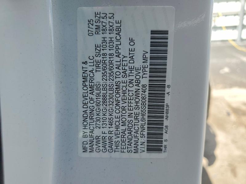 2025 Honda Odysseyexl მანქანა იყიდება აუქციონზე, vin: 5FNRL6H65SB087408, აუქციონის ნომერი: 48762416