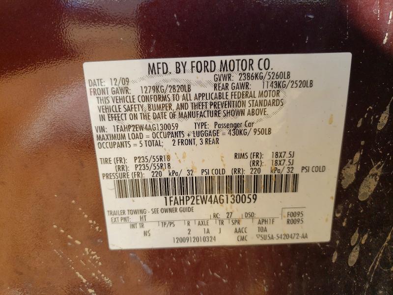 2010 Ford Taurus მანქანა იყიდება აუქციონზე, vin: 1FAHP2EW4AG130059, აუქციონის ნომერი: 49577976