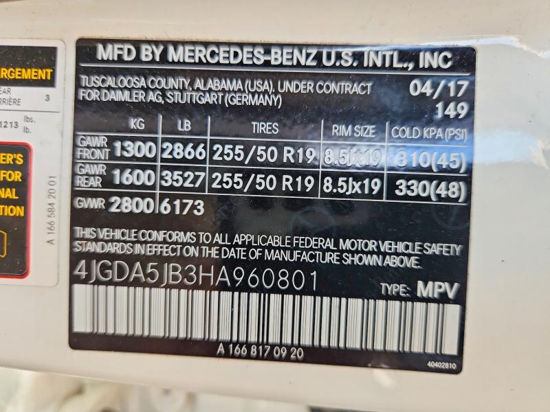 Продажа на аукционе авто 2017 Mercedes-benz Gle, vin: 4JGDA5JB3HA960801, номер лота: 51014656