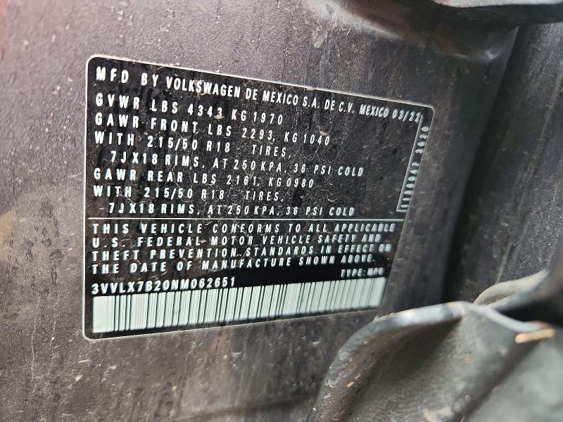 Продажа на аукционе авто 2022 Volkswagen Taos, vin: 3VVLX7B20NM062651, номер лота: 51978016