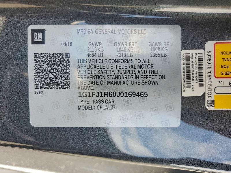 Auction sale of the 2018 Chevrolet Camaro, vin: 1G1FJ1R60J0169465, lot number: 51026166