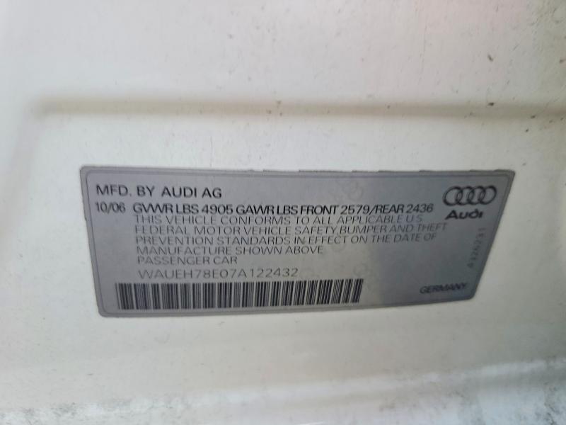 Aukcja sprzedaży 2007 Audi A4, vin: WAUEH78E07A122432, numer aukcji: 48803776