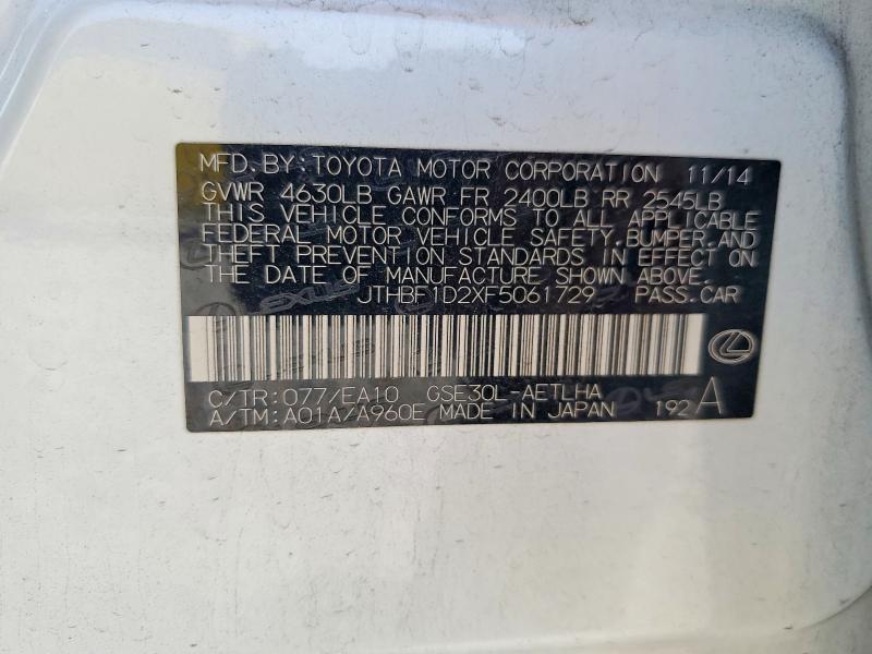 Aukcja sprzedaży 2015 Lexus Is, vin: JTHBF1D2XF5061729, numer aukcji: 51156946