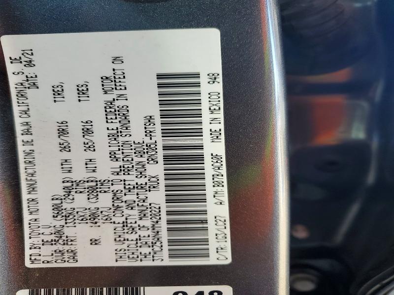48538516 :رقم المزاد ، 3TMCZ5AN4MM420227 vin ، 2021 Toyota Tacoma مزاد بيع