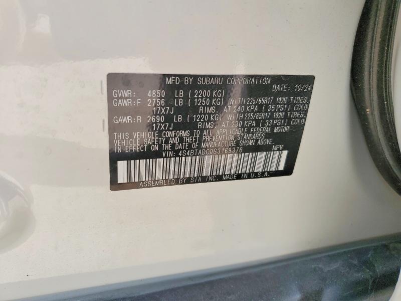 2025 Subaru Outback მანქანა იყიდება აუქციონზე, vin: 4S4BTADC0S3169376, აუქციონის ნომერი: 49301986