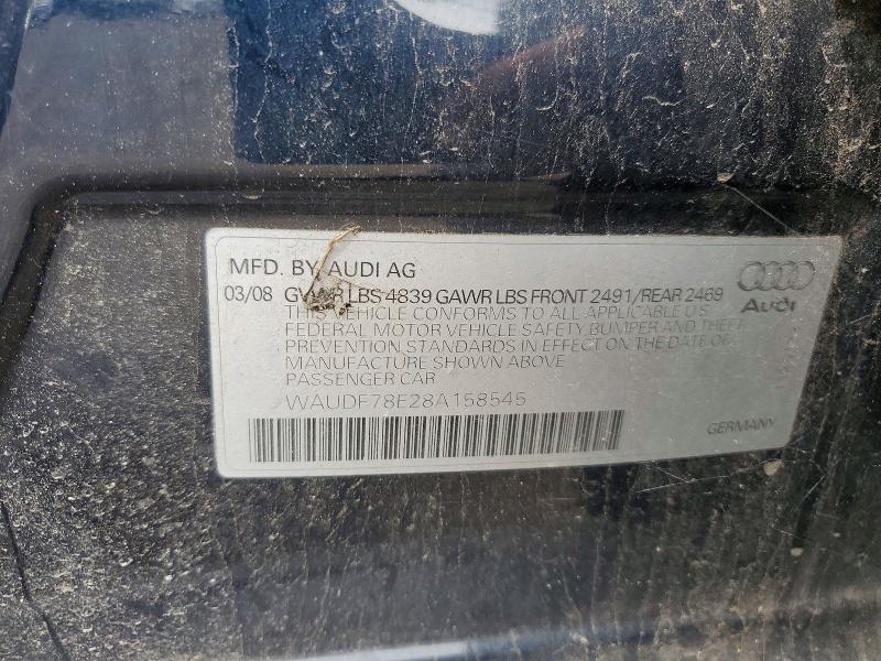 2008 Audi A4 მანქანა იყიდება აუქციონზე, vin: WAUDF78E28A158545, აუქციონის ნომერი: 51630606