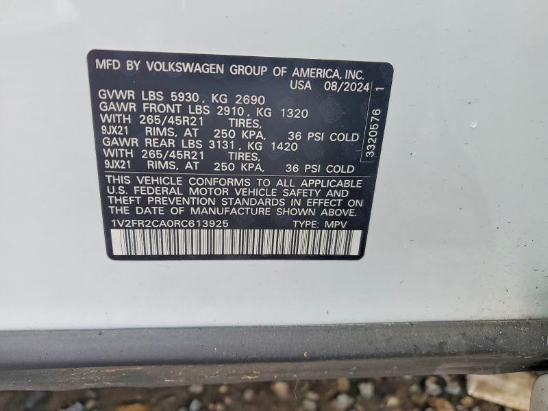 49874036 :رقم المزاد ، 1V2FR2CA0RC613925 vin ، 2024 Volkswagen Atlas مزاد بيع