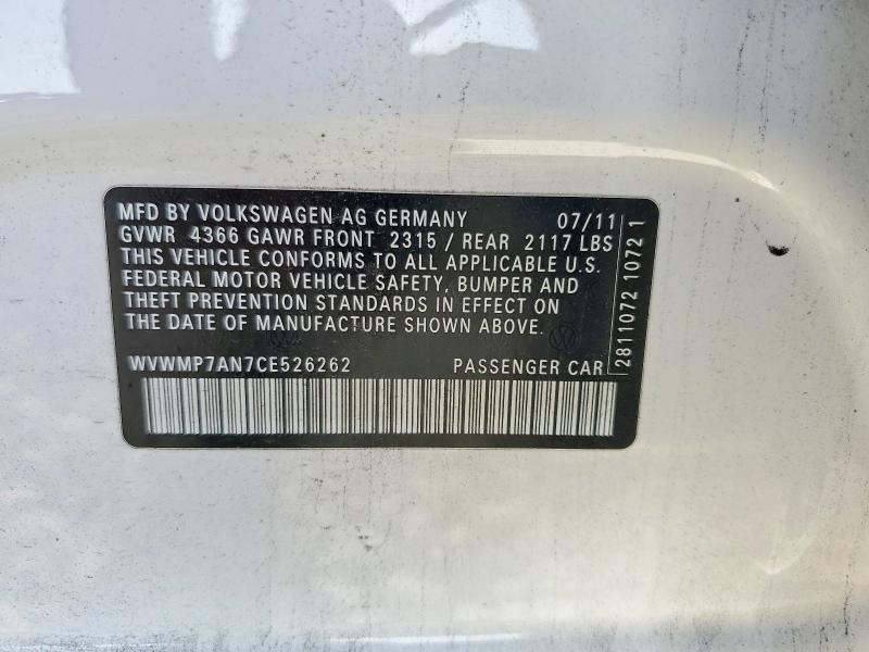 2012 Volkswagen Cc მანქანა იყიდება აუქციონზე, vin: WVWMP7AN7CE526262, აუქციონის ნომერი: 51373036
