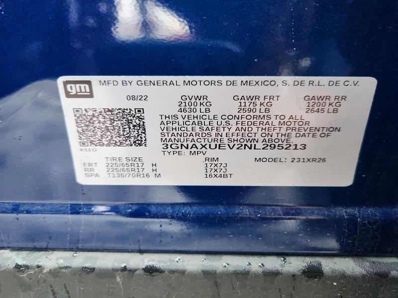 Продажа на аукционе авто 2022 Chevrolet Equinox, vin: 3GNAXUEV2NL295213, номер лота: 51614456