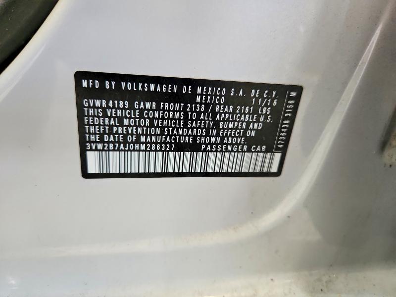2017 Volkswagen Jetta მანქანა იყიდება აუქციონზე, vin: 3VW2B7AJ0HM286327, აუქციონის ნომერი: 50810636