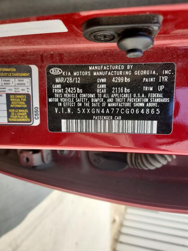 Aukcja sprzedaży 2012 Kia Optima, vin: 5XXGN4A77CG064865, numer aukcji: 50822596