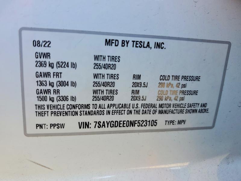 Продаж на аукціоні авто 2022 Tesla Model Y, vin: 7SAYGDEE0NF523105, номер лоту: 49839816