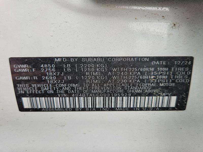 49762316 :رقم المزاد ، 4S4BTALC0S3195929 vin ، 2025 Subaru Outback مزاد بيع