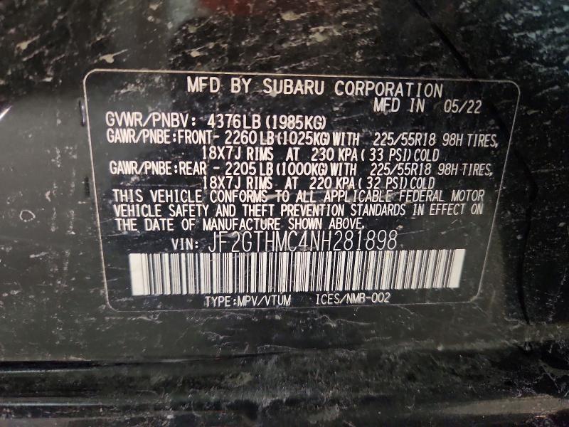 Продаж на аукціоні авто 2022 Subaru Crosstrek, vin: JF2GTHMC4NH281898, номер лоту: 50300836