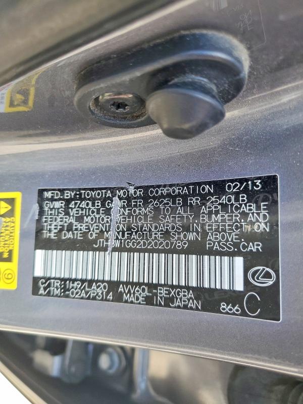 2013 Lexus Es მანქანა იყიდება აუქციონზე, vin: JTHBW1GG2D2020789, აუქციონის ნომერი: 50707266