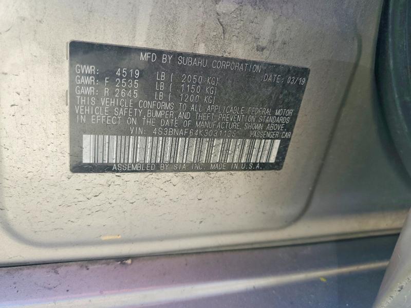 Aukcja sprzedaży 2019 Subaru Legacy, vin: 4S3BNAF64K3031135, numer aukcji: 49255136