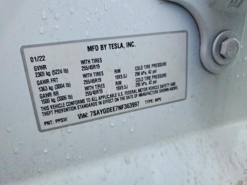 Aukcja sprzedaży 2022 Tesla Model Y, vin: 7SAYGDEE7NF363997, numer aukcji: 50836506