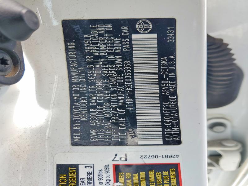 2014 Toyota Camry მანქანა იყიდება აუქციონზე, vin: 4T1BF1FK2EU365958, აუქციონის ნომერი: 48265716