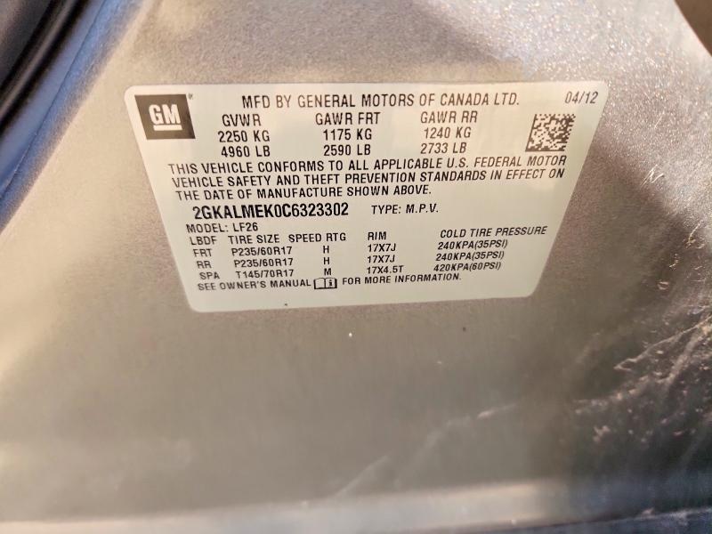 50194356 :رقم المزاد ، 2GKALMEK0C6323302 vin ، 2012 Gmc Terrain مزاد بيع