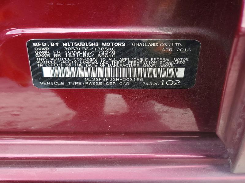 51172666 :رقم المزاد ، ML32F3FJ2HH003166 vin ، 2017 Mitsubishi Mirage مزاد بيع
