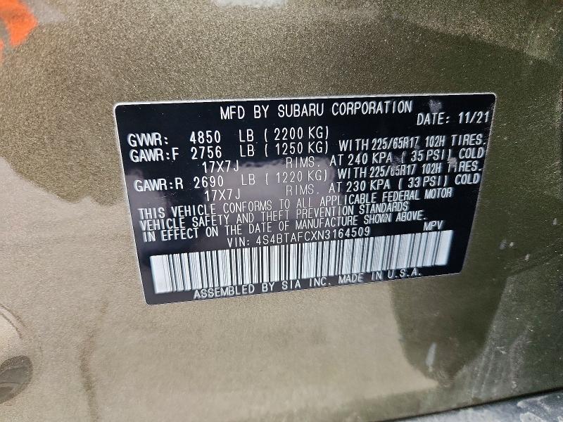 48448436 :رقم المزاد ، 4S4BTAFCXN3164509 vin ، 2022 Subaru Outback مزاد بيع