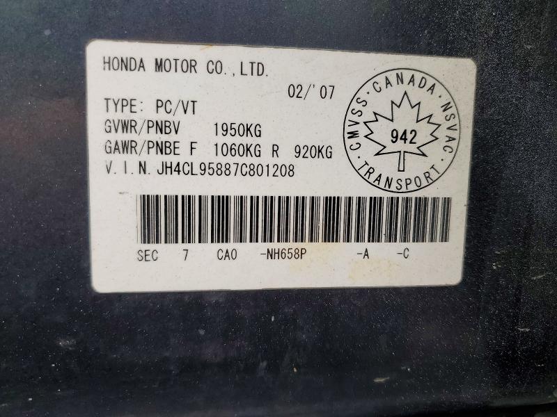 Продаж на аукціоні авто 2007 Acura Tsx, vin: JH4CL95887C801208, номер лоту: 49810066