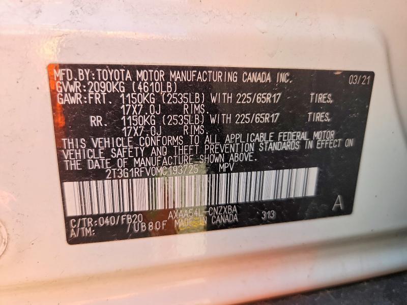 50971736 :رقم المزاد ، 2T3G1RFV0MC193725 vin ، 2021 Toyota Rav4 مزاد بيع