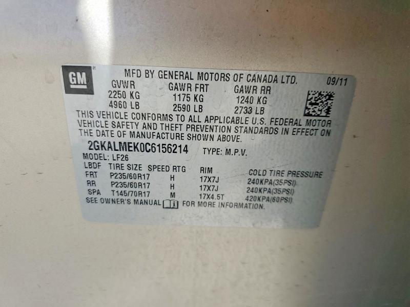 Продаж на аукціоні авто 2012 Gmc Terrain, vin: 2GKALMEK0C6156214, номер лоту: 49687506