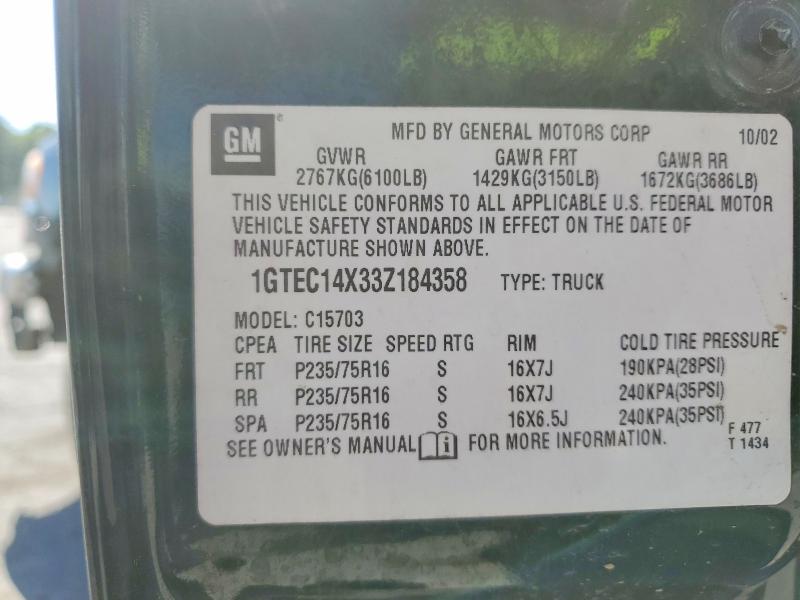 Aukcja sprzedaży 2003 Gmc New Sierra, vin: 1GTEC14X33Z184358, numer aukcji: 50400456
