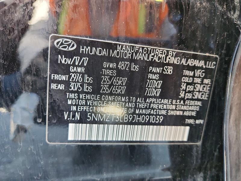 52138716 :رقم المزاد ، 5NMZT3LB9JH091039 vin ، 2018 Hyundai Santa Fe Sport مزاد بيع