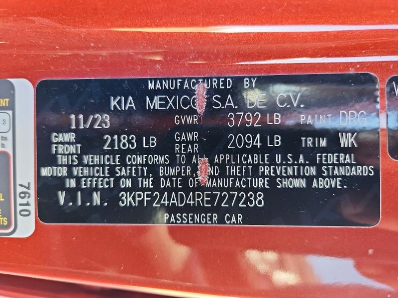 Продажа на аукционе авто 2024 Kia Forte, vin: 3KPF24AD4RE727238, номер лота: 51423876