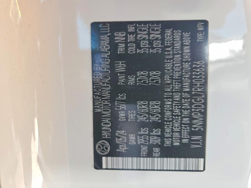 Aukcja sprzedaży 2024 Hyundai Santa Fe, vin: 5NMP3DGL7RH033636, numer aukcji: 49396546