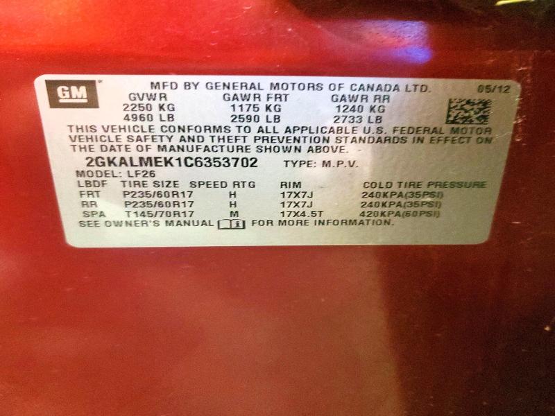 51812166 :رقم المزاد ، 2GKALMEK1C6353702 vin ، 2012 Gmc Terrain مزاد بيع