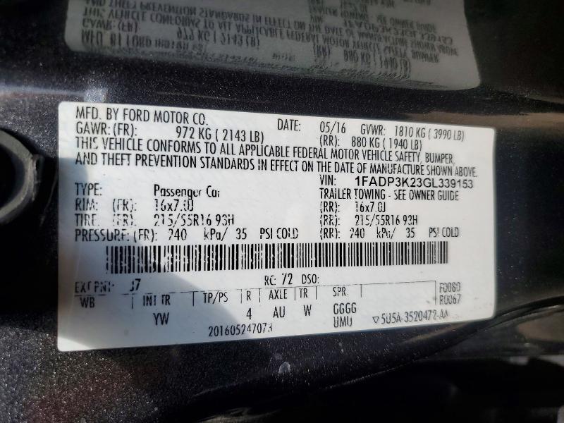 Продаж на аукціоні авто 2016 Ford Focus, vin: 1FADP3K23GL339153, номер лоту: 50504996
