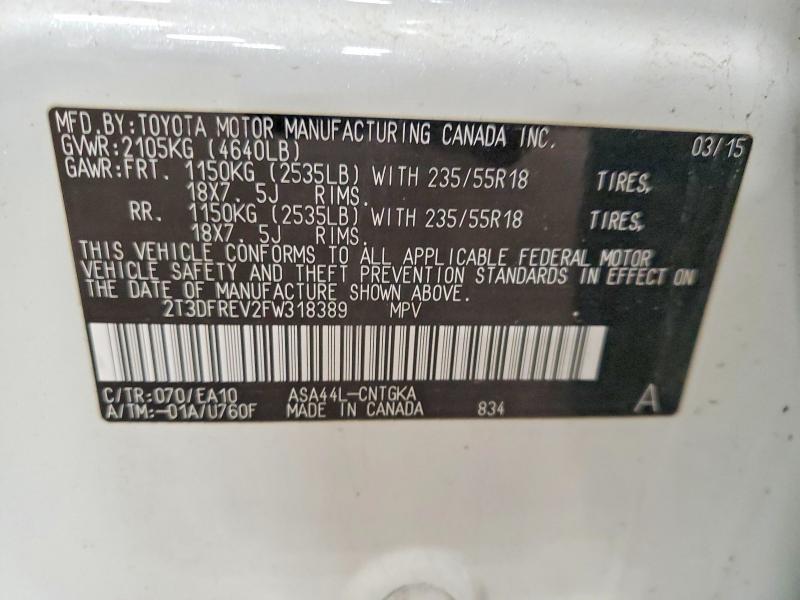 Продажа на аукционе авто 2015 Toyota Rav4, vin: 2T3DFREV2FW318389, номер лота: 48458386