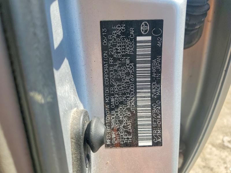 51126826 :رقم المزاد ، JTDKN3DU0D1697534 vin ، 2013 Toyota Prius مزاد بيع