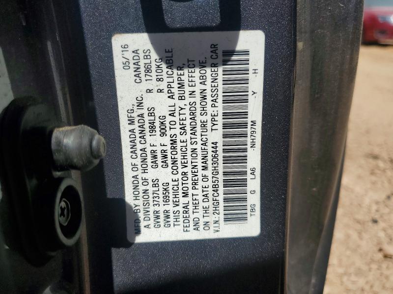 Продаж на аукціоні авто 2016 Honda Civic, vin: 2HGFC4B57GH306444, номер лоту: 50390086